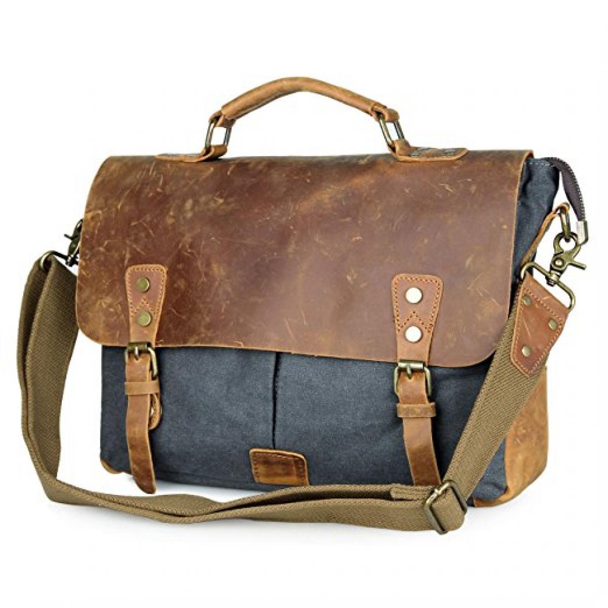 Genuine Leather Vintage Canvas Messenger Bag